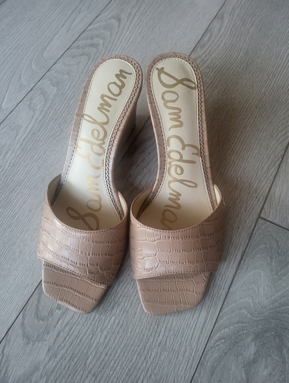 Sam Edelman Blush Croc-Embossed Slide Mules